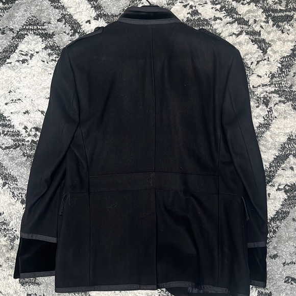 Express Slim Velvet Military Aviator Jacket Sz 42R Men's Black Button Velour - Picture 2 of 7